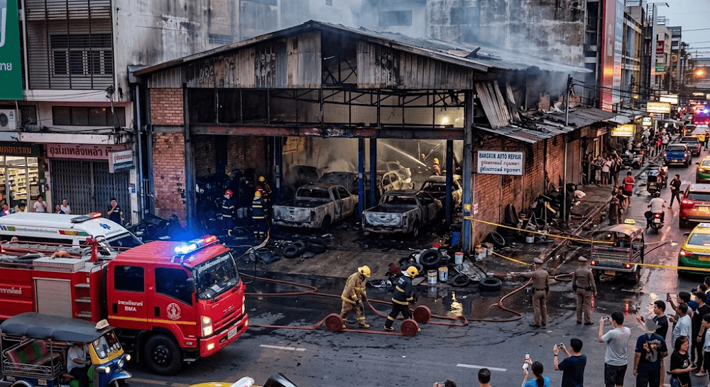 Inferno in Bangkok: Massive Fire Tears Through Local Repair Garage Inferno in Bangkok: Massive Fire Tears Through Local Repair Garage