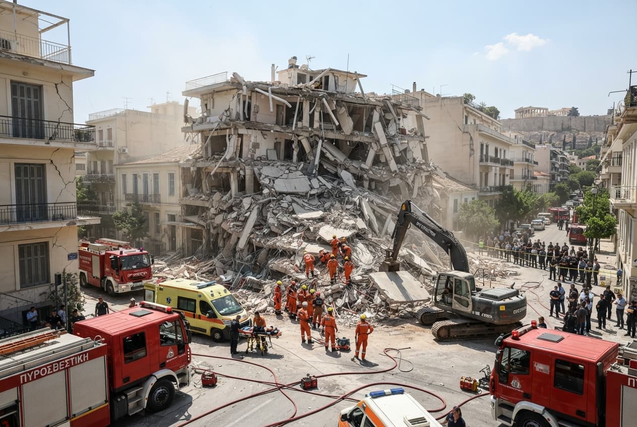 Greece Explosion Disaster: Multi-Story Residential and Tourist Building Destroyed in Athens Greece Explosion Disaster: Multi-Story Residential and Tourist Building Destroyed in Athens