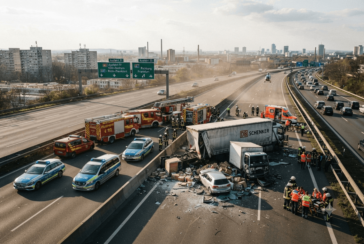 Three-Truck Autobahn Chain Collision Kills One Driver: Severe Highway Accident Blocks Transport Route Three-Truck Autobahn Chain Collision Kills One Driver: Severe Highway Accident Blocks Transport Route