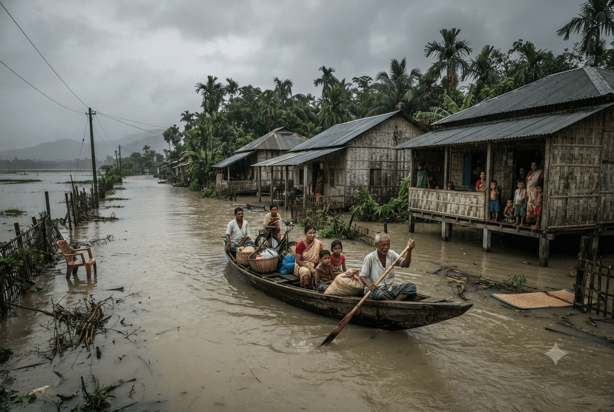 Assam Flood Crisis: Death Toll Surges to 47 as Rising Waters Submerge Entire Districts Assam Flood Crisis: Death Toll Surges to 47 as Rising Waters Submerge Entire Districts