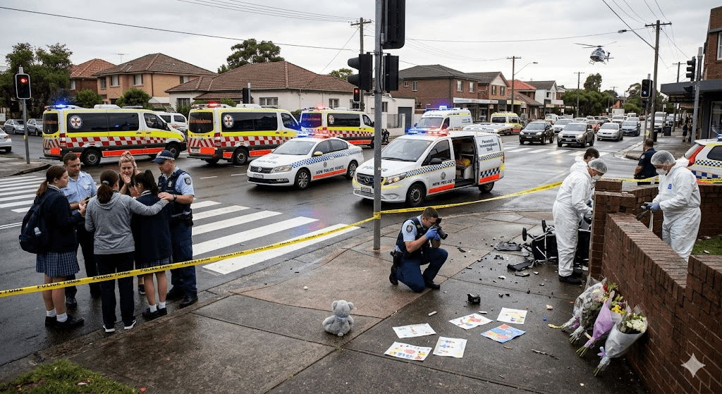 Sydney Intersection Horror: Two Toddlers Killed After Car Mows Down Pram on Walk Home From School Sydney Intersection Horror: Two Toddlers Killed After Car Mows Down Pram on Walk Home From School