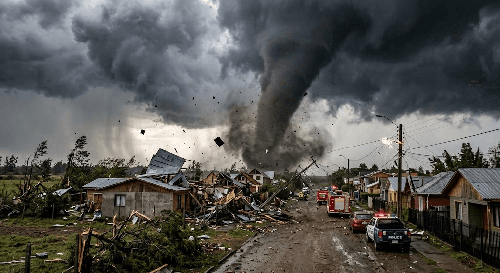 Powerful Tornado Strikes Chile, Leaving Path of Destruction Powerful Tornado Strikes Chile, Leaving Path of Destruction