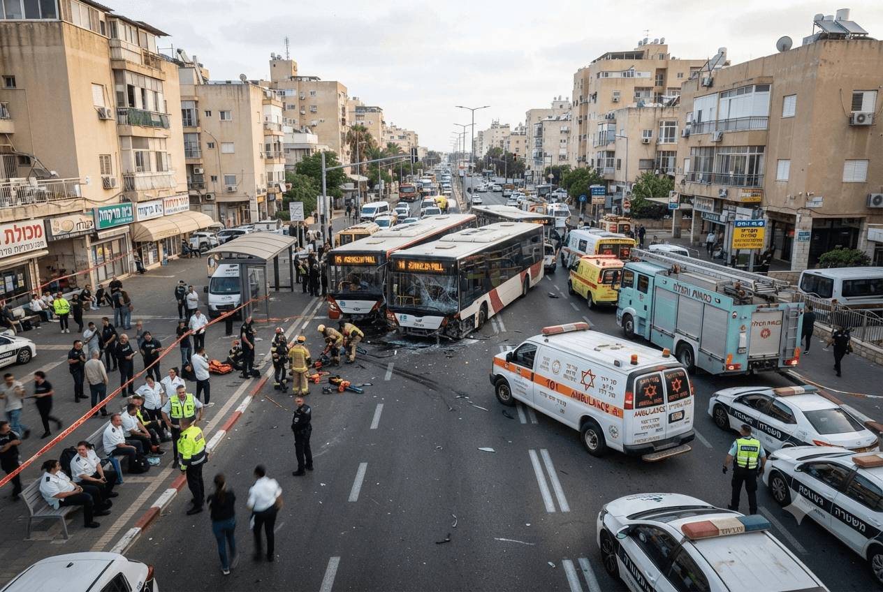 Ashkelon Multi-Bus Crash 03: Three Injured and One Trapped After Collision on Street Ashkelon Multi-Bus Crash 03: Three Injured and One Trapped After Collision on Street