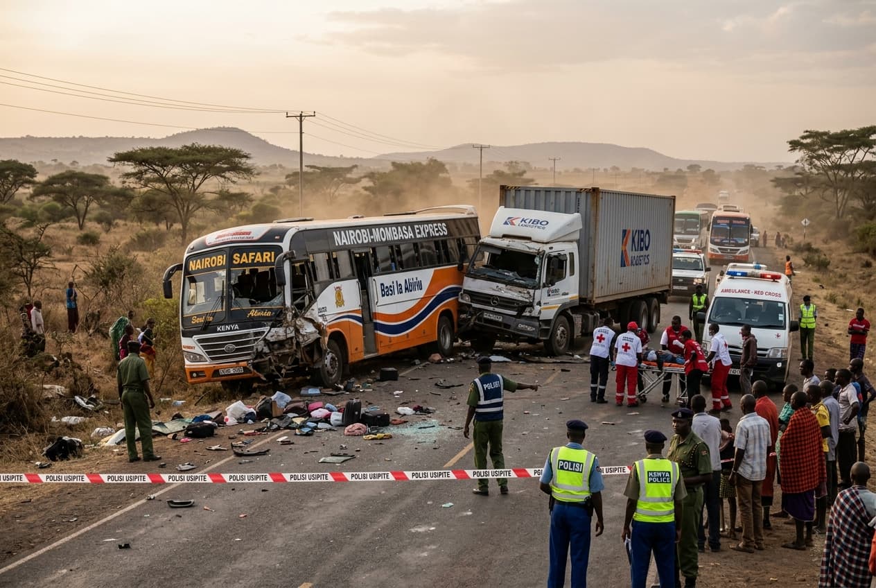 Kenya Highway Carnage: Passenger Bus Collides With Freight Truck, 11 Dead, 22 Injured Kenya Highway Carnage: Passenger Bus Collides With Freight Truck, 11 Dead, 22 Injured