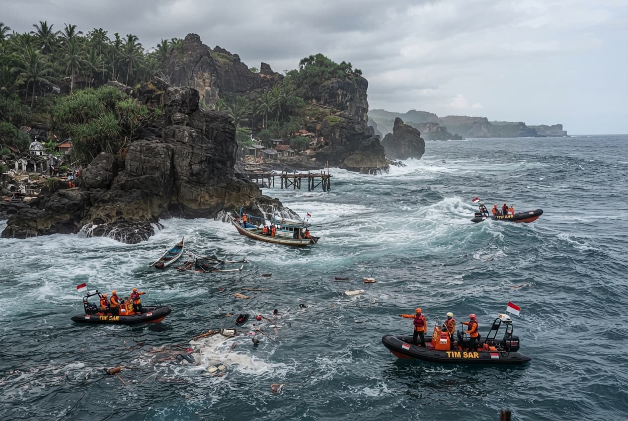 Sudden Tidal Wave Strike: Southern Java Coast Hit By Massive Swells Sweeping Away Three Fishermen Sudden Tidal Wave Strike: Southern Java Coast Hit By Massive Swells Sweeping Away Three Fishermen