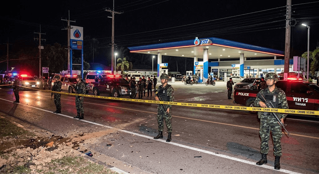 Roadside Bomb Explodes Near Pattani Gas Station; Security Forces Cordon Off Zone Roadside Bomb Explodes Near Pattani Gas Station; Security Forces Cordon Off Zone