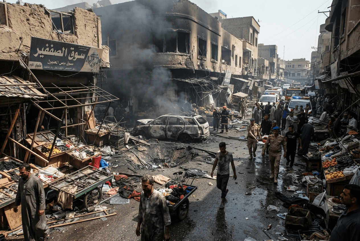 Market Explosion: Fourteen People Killed Following Devastating Car Bomb Attack in Central Baghdad Today Market Explosion: Fourteen People Killed Following Devastating Car Bomb Attack in Central Baghdad Today