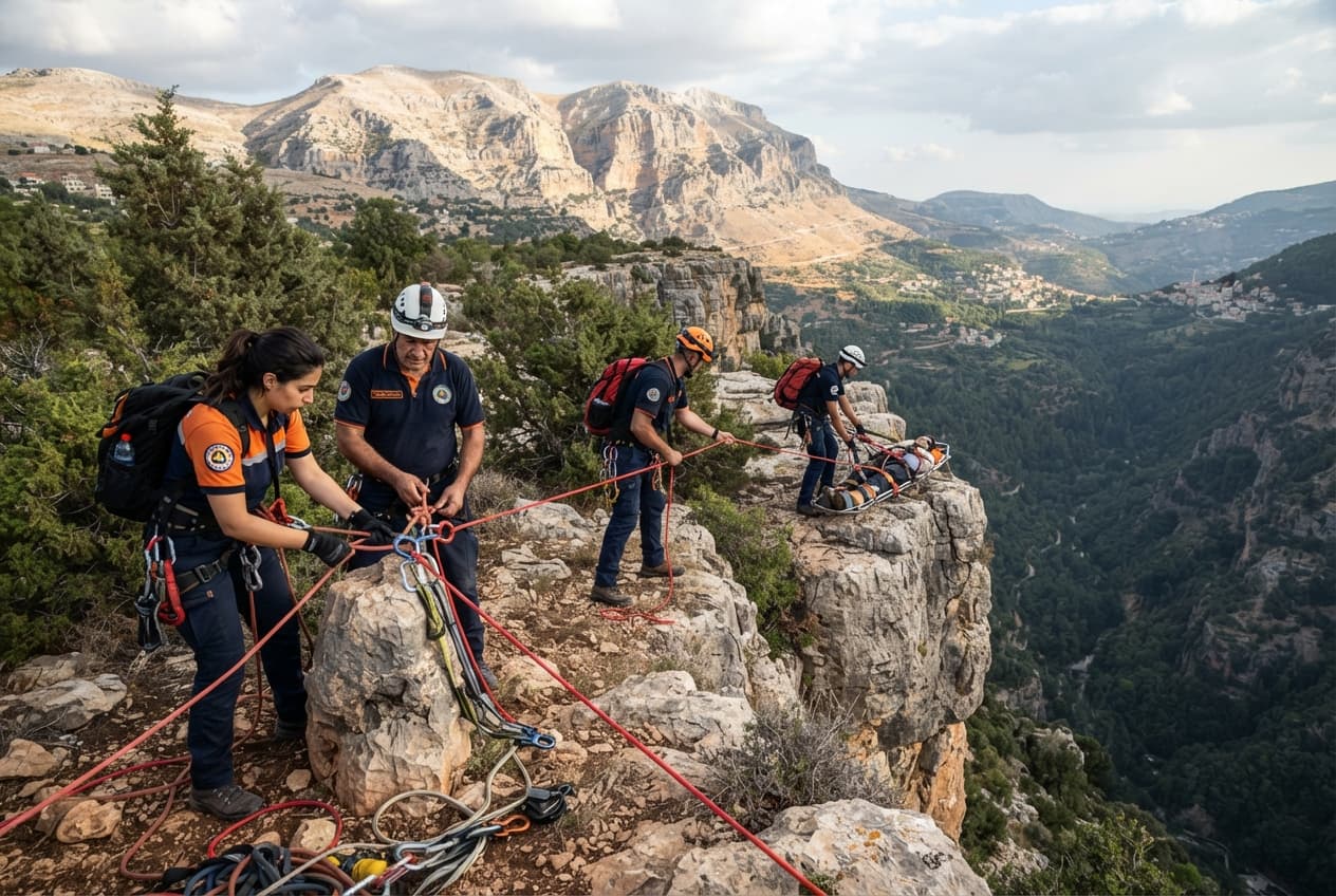 Mountain Rescue Operation: Teams Locate And Evacuate Two Stranded Hikers In Chouf District Slopes Mountain Rescue Operation: Teams Locate And Evacuate Two Stranded Hikers In Chouf District Slopes