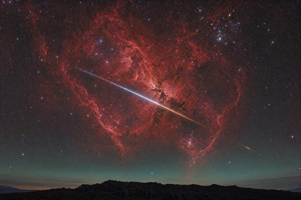 A Cosmic Photobomb: Meteor Streaks Across Lacerta Nebula A Cosmic Photobomb: Meteor Streaks Across Lacerta Nebula