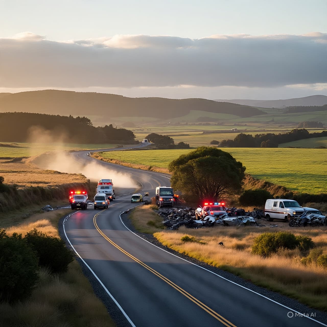 On a Road Between Hills, A Sudden Stillness Gathered Around Twisted Metal On a Road Between Hills, A Sudden Stillness Gathered Around Twisted Metal