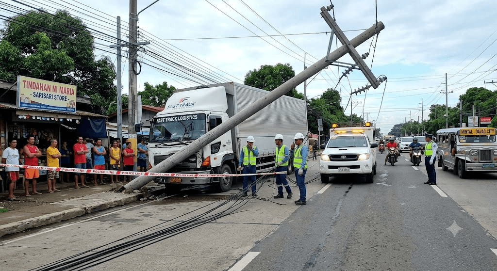 Morning Chaos in Davao: Truck Smash Demolishes Electric Post, Triggering Massive Utility Outages Morning Chaos in Davao: Truck Smash Demolishes Electric Post, Triggering Massive Utility Outages