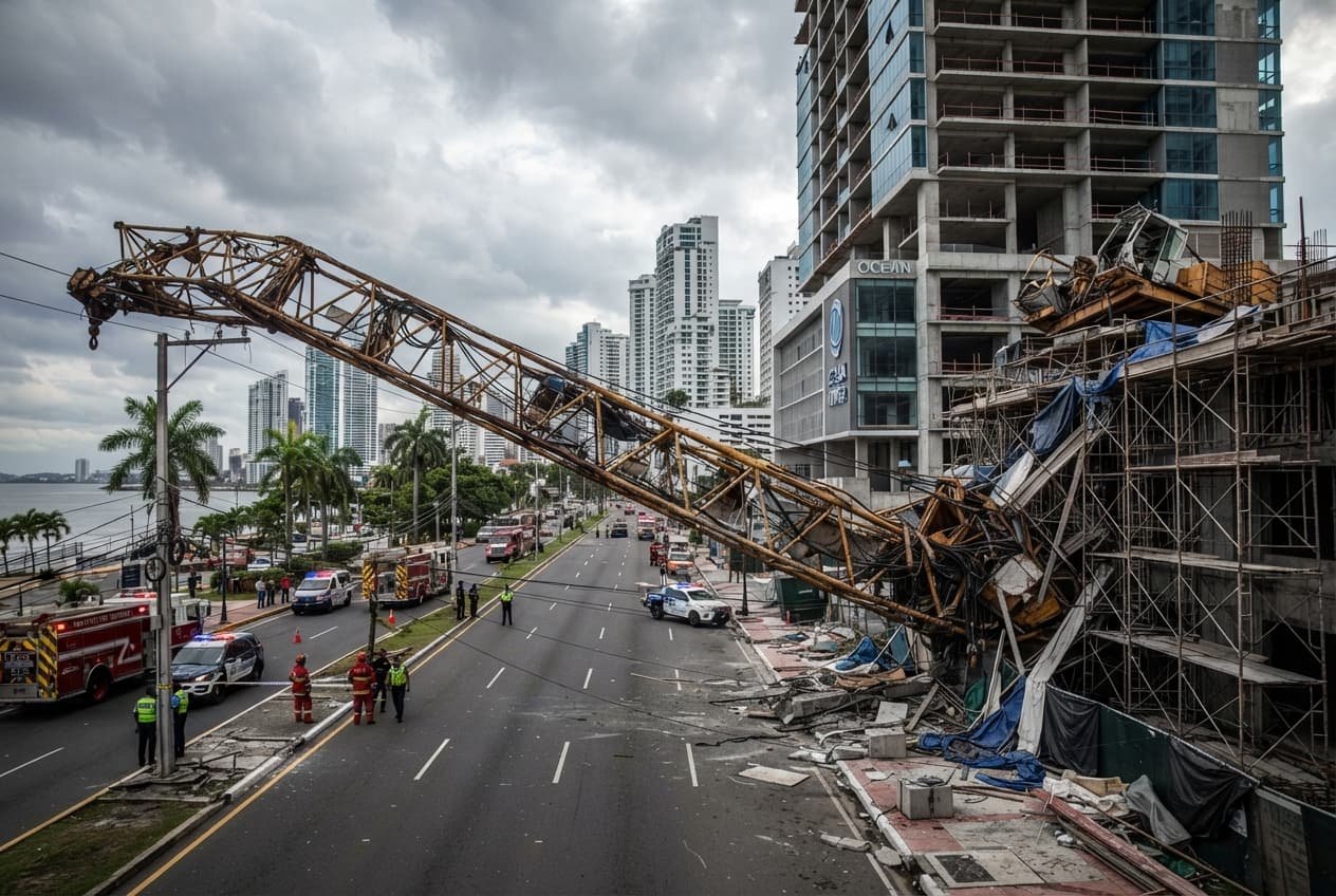 Panama City Crane Collapse: Two Construction Workers Die After Tower Crane Fails Downtown Panama City Crane Collapse: Two Construction Workers Die After Tower Crane Fails Downtown