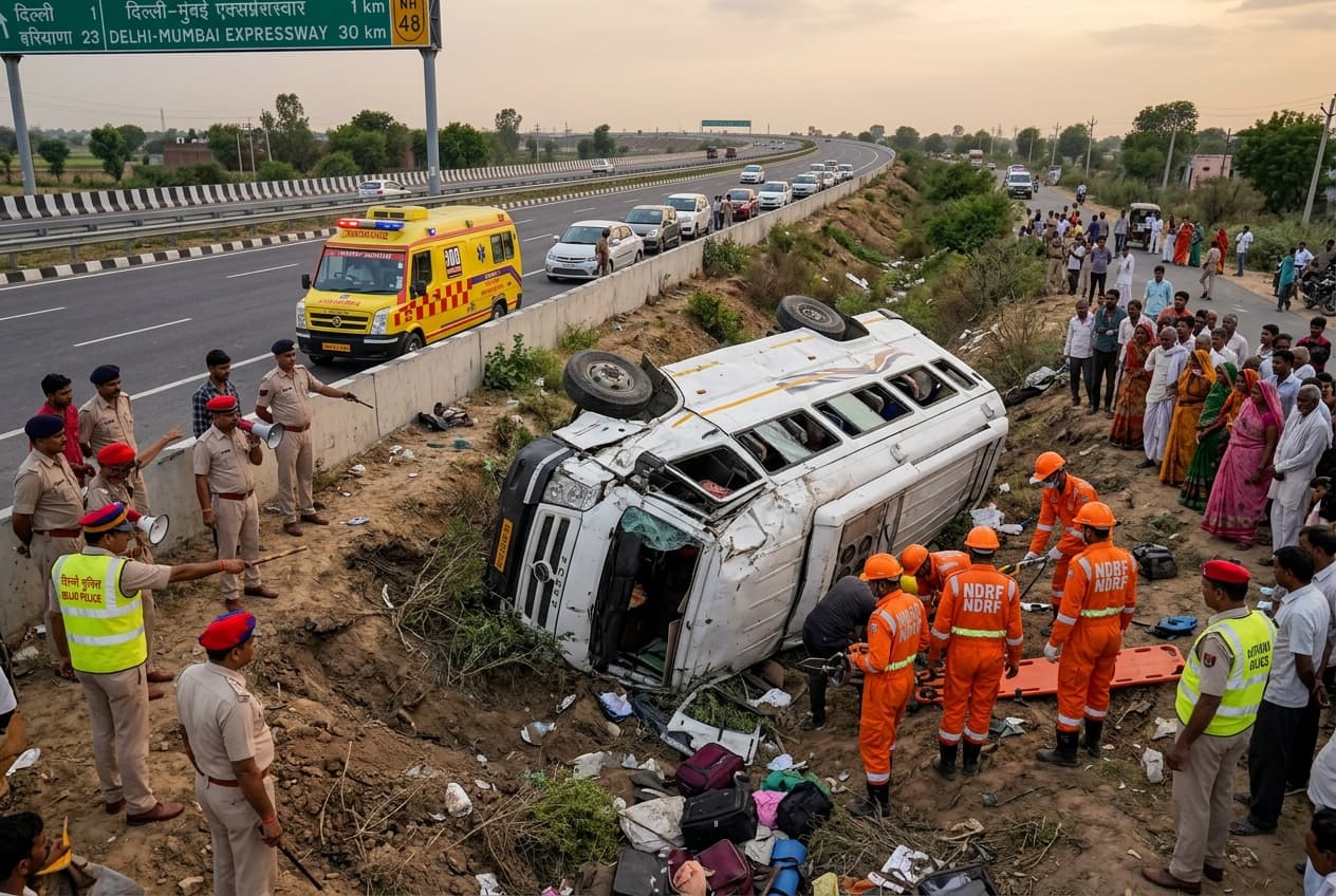 Kota Road Carnage: Minibus Collision on Delhi-Mumbai Expressway Claims 8 Lives, Sparks Investigation Kota Road Carnage: Minibus Collision on Delhi-Mumbai Expressway Claims 8 Lives, Sparks Investigation