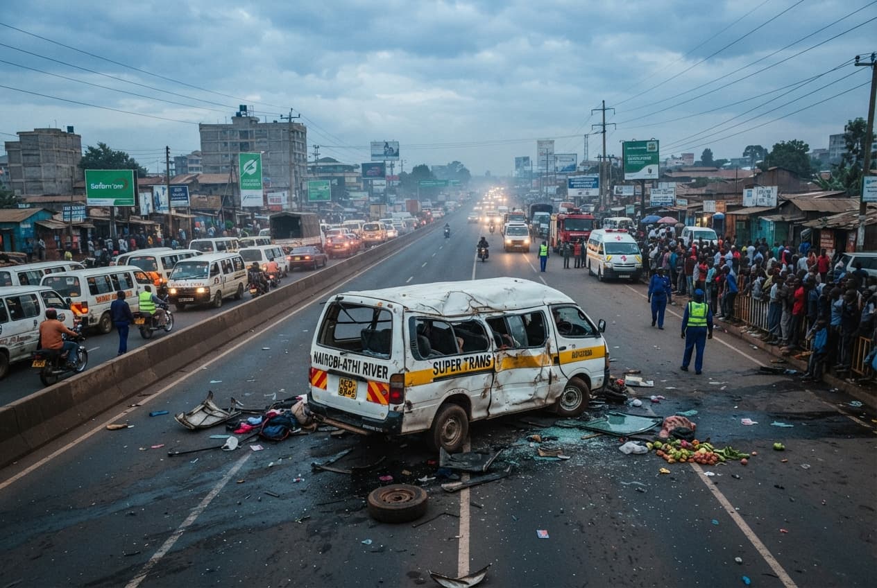 Commuter Van Rollover: Overloaded Vehicle Loses Tire And Rolls Over Leaving Five Dead Near Nairobi Commuter Van Rollover: Overloaded Vehicle Loses Tire And Rolls Over Leaving Five Dead Near Nairobi