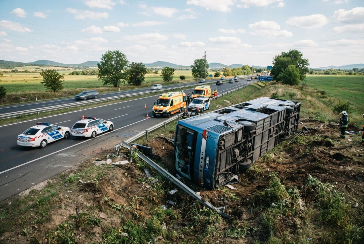 M3 Motorway Catastrophe: Polish Tour Bus Overturns in Hungary, Leaving Twelve Dead M3 Motorway Catastrophe: Polish Tour Bus Overturns in Hungary, Leaving Twelve Dead