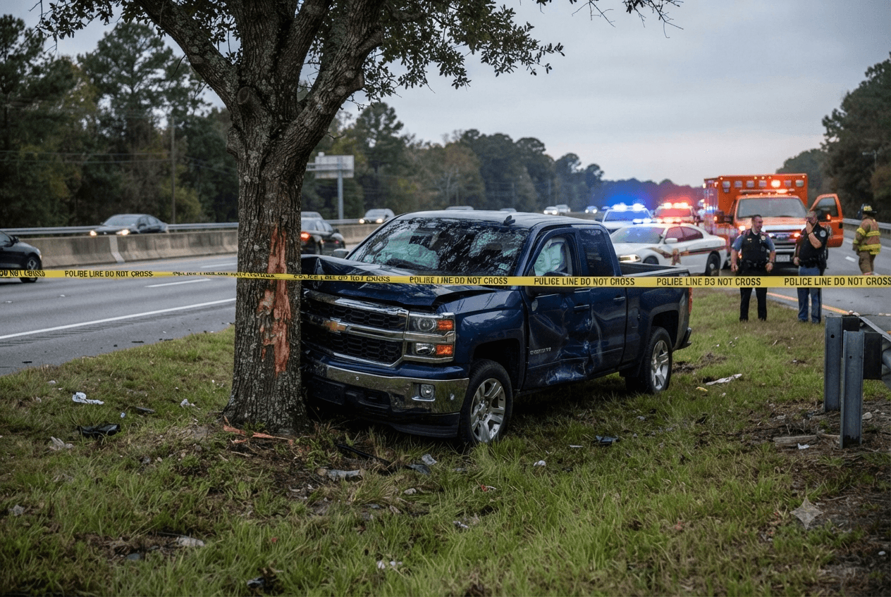 Fatal Houston Wreck: Man Pronounced Dead After Pickup Truck Slams Into Median Tree Today Fatal Houston Wreck: Man Pronounced Dead After Pickup Truck Slams Into Median Tree Today