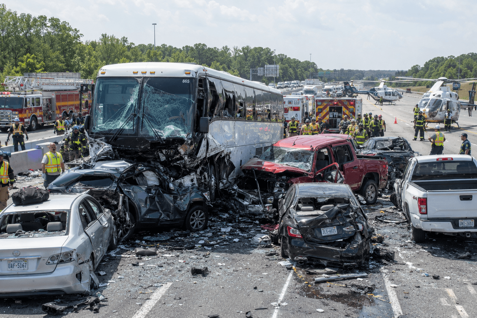 Carnage on Virginia Highway: 5 Dead, 35 Injured in Multi-Vehicle Bus Collision Carnage on Virginia Highway: 5 Dead, 35 Injured in Multi-Vehicle Bus Collision