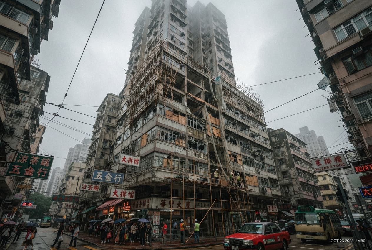 Scaffolding Collapse Disaster, Hong Kong: Severe Rainstorm Rips Down High-Rise Construction Rig, Leaving Two Workers Dead Scaffolding Collapse Disaster, Hong Kong: Severe Rainstorm Rips Down High-Rise Construction Rig, Leaving Two Workers Dead