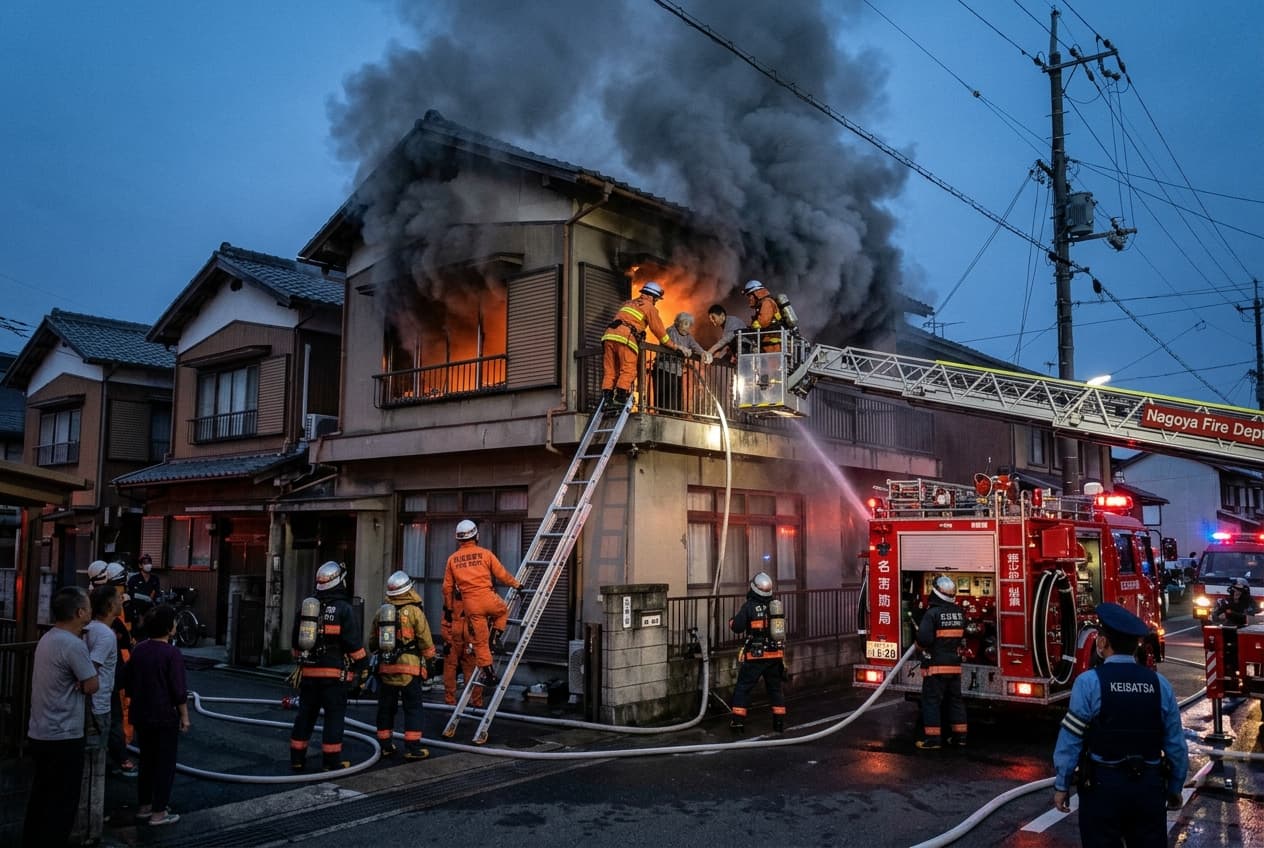Residential Building Burns in Nagoya: Three Occupants Treated for Smoke Inhalation, Dozens Evacuated, Cause Investigated Residential Building Burns in Nagoya: Three Occupants Treated for Smoke Inhalation, Dozens Evacuated, Cause Investigated