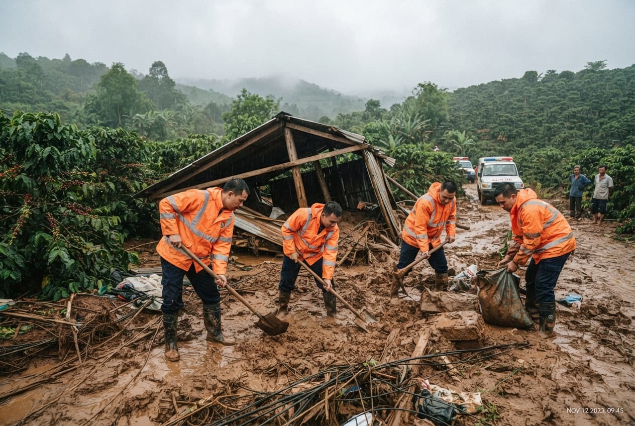 Flash Mudslide Disaster, Dak Lak: Sudden Debris Flow Buries Rural Coffee Plantation Workers, Leaving Three Dead Flash Mudslide Disaster, Dak Lak: Sudden Debris Flow Buries Rural Coffee Plantation Workers, Leaving Three Dead