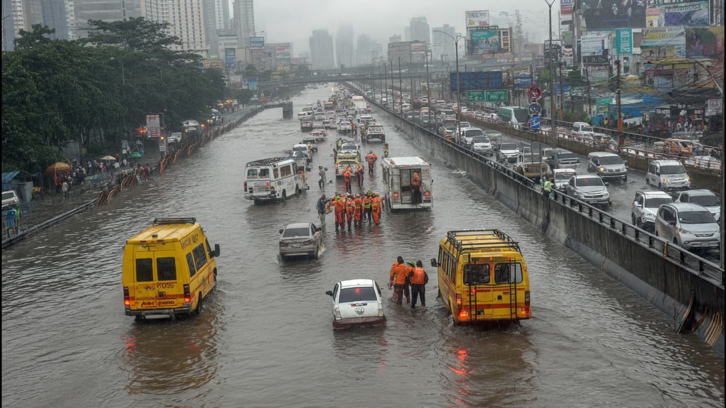 Between Rising Floodwaters and Crowded Terminals, Philippine Travelers Wait Beside Dangerous Roads Quietly Tonight Between Rising Floodwaters and Crowded Terminals, Philippine Travelers Wait Beside Dangerous Roads Quietly Tonight