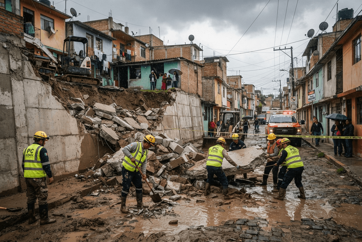 Mexico Wall Collapse: Two Injured After Saturated Ground Gives Way In Residential District Today Mexico Wall Collapse: Two Injured After Saturated Ground Gives Way In Residential District Today