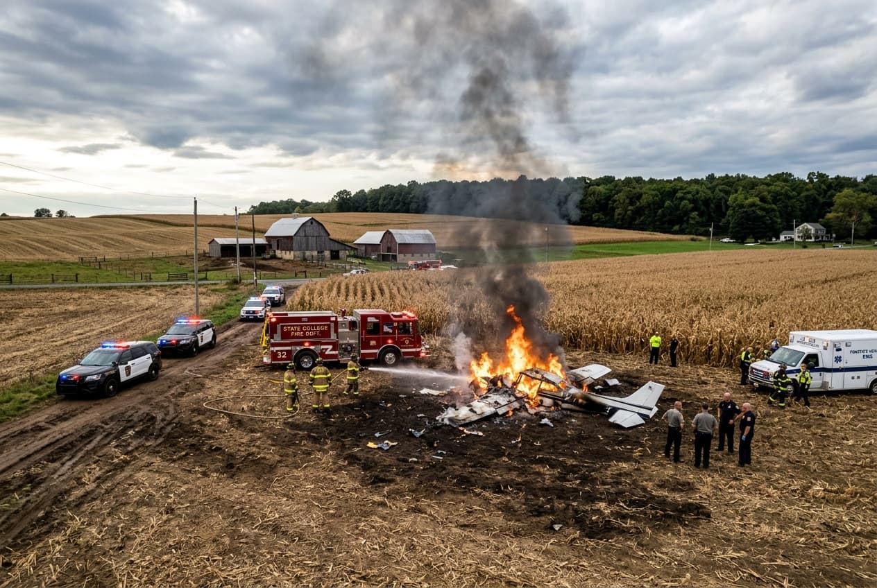 Small Plane Crashes In Rural Pennsylvania Field, Pilot And Two Passengers Killed Instantly Small Plane Crashes In Rural Pennsylvania Field, Pilot And Two Passengers Killed Instantly