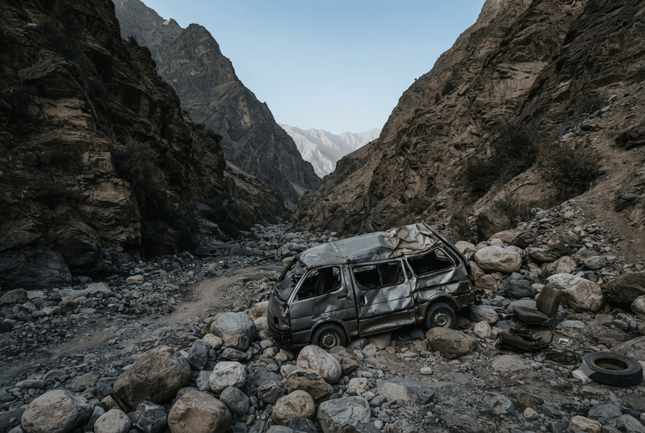 Highway Fatalities: Six Passengers Dead After Transport Van Plunges Deep Into a Mountain Ravine Highway Fatalities: Six Passengers Dead After Transport Van Plunges Deep Into a Mountain Ravine