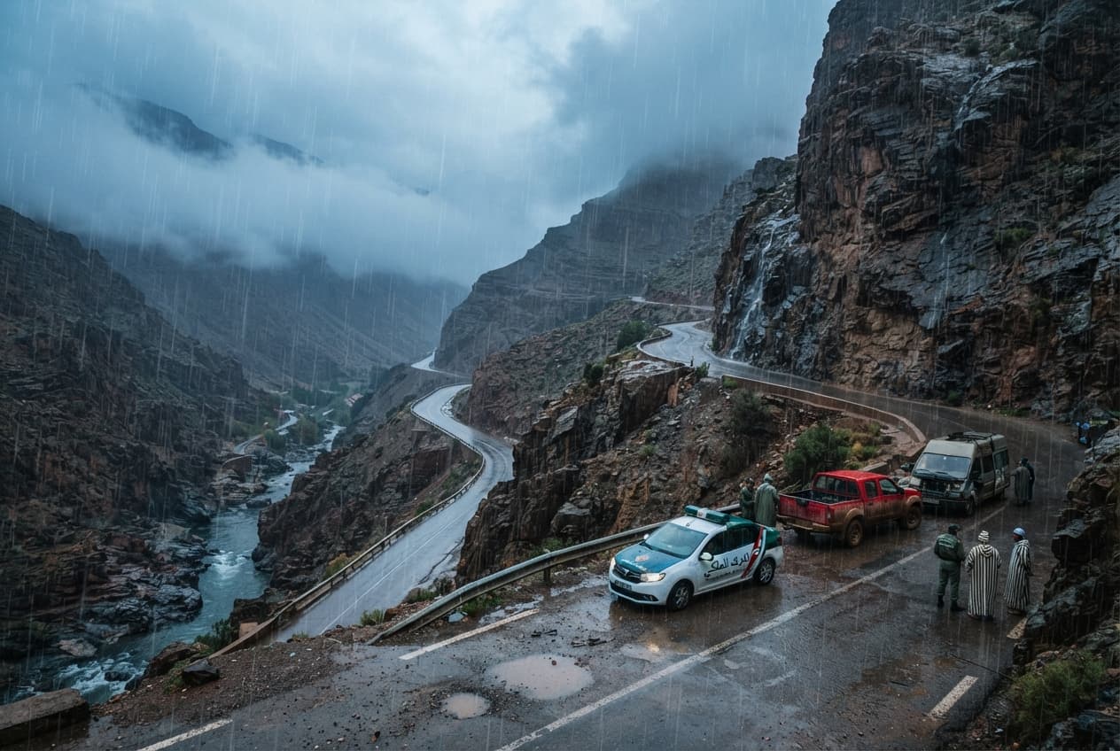 Atlas Mountains Ravine Crash: Four Dead As Vehicle Plunges Down Steep Gorge During Rainstorm Atlas Mountains Ravine Crash: Four Dead As Vehicle Plunges Down Steep Gorge During Rainstorm