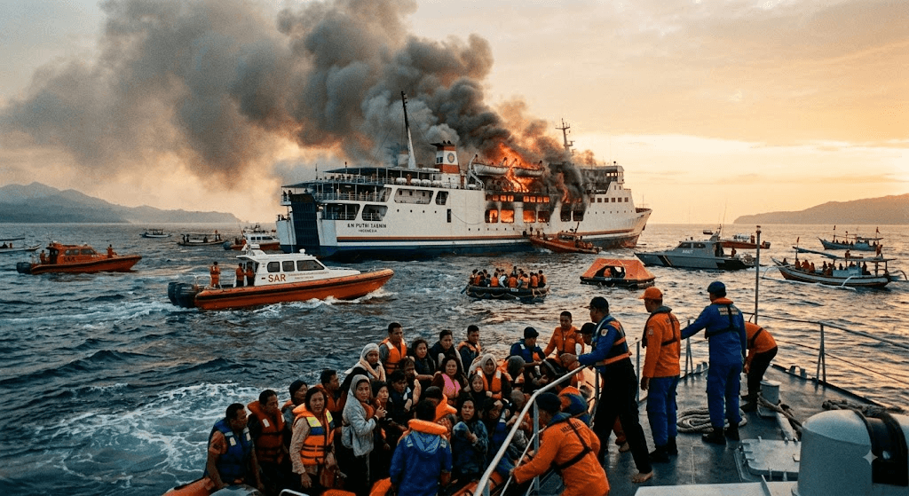 Ferry Fire Emergency: Evacuations Underway After Vessel Carrying 131 Trapped Off Bali Ferry Fire Emergency: Evacuations Underway After Vessel Carrying 131 Trapped Off Bali