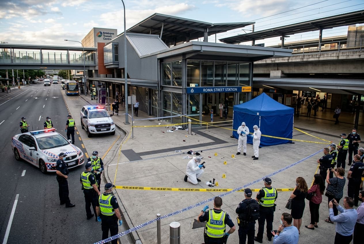 Fatal Stabbing Outside Brisbane Transit Station Shocks Commuters, Victim Dies, Police Arrest Suspect Quickly Fatal Stabbing Outside Brisbane Transit Station Shocks Commuters, Victim Dies, Police Arrest Suspect Quickly