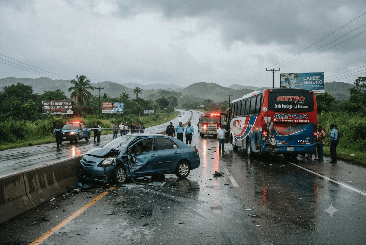 Dominican Republic Crash: Car and Bus Smash Together on Santiago Route, Killing Three Dominican Republic Crash: Car and Bus Smash Together on Santiago Route, Killing Three