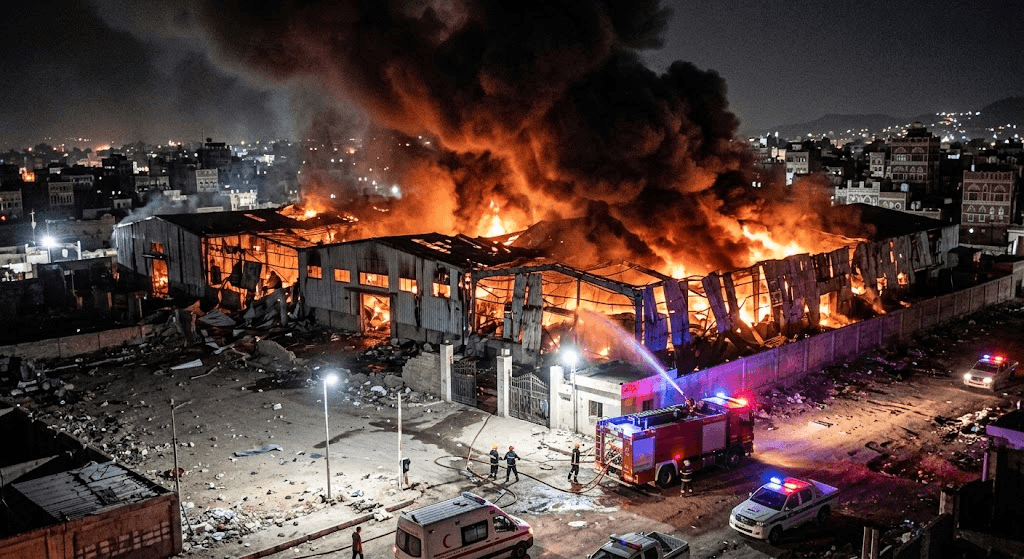 High-Stakes Strikes: Precision Airstrike Obliterates Factory in Houthi-Controlled Sanaa High-Stakes Strikes: Precision Airstrike Obliterates Factory in Houthi-Controlled Sanaa