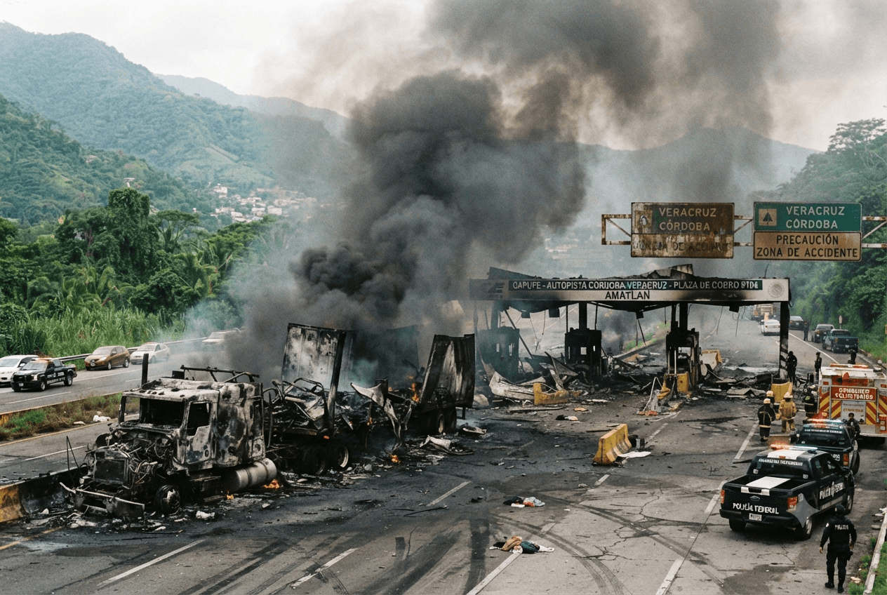 Highway Disaster: Semi-Truck Crashes into Toll Booth in Veracruz, Triggering Massive Explosion and Three Deaths Highway Disaster: Semi-Truck Crashes into Toll Booth in Veracruz, Triggering Massive Explosion and Three Deaths