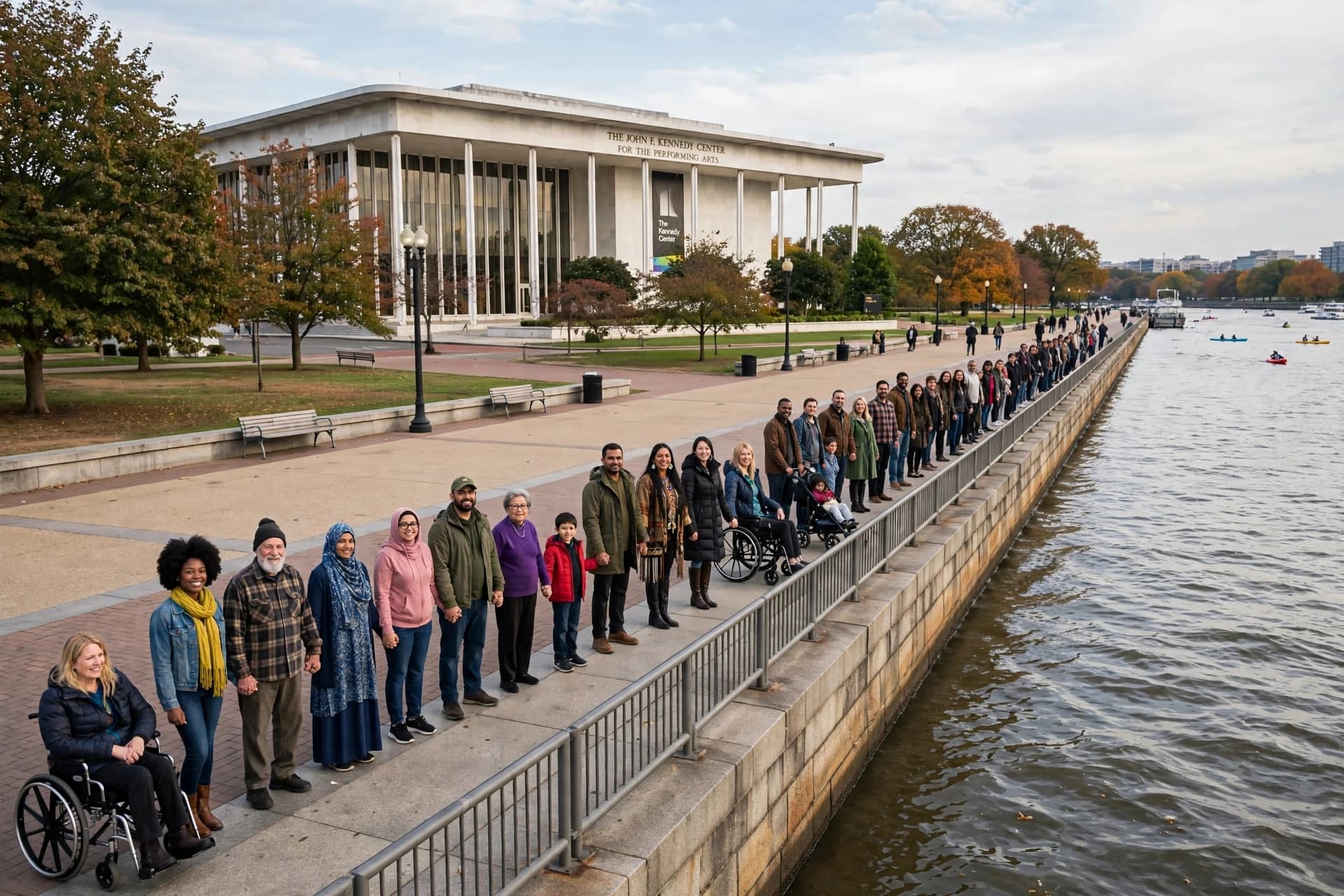 Protesters Form Human Chain Outside Kennedy Center Over Closure Protesters Form Human Chain Outside Kennedy Center Over Closure