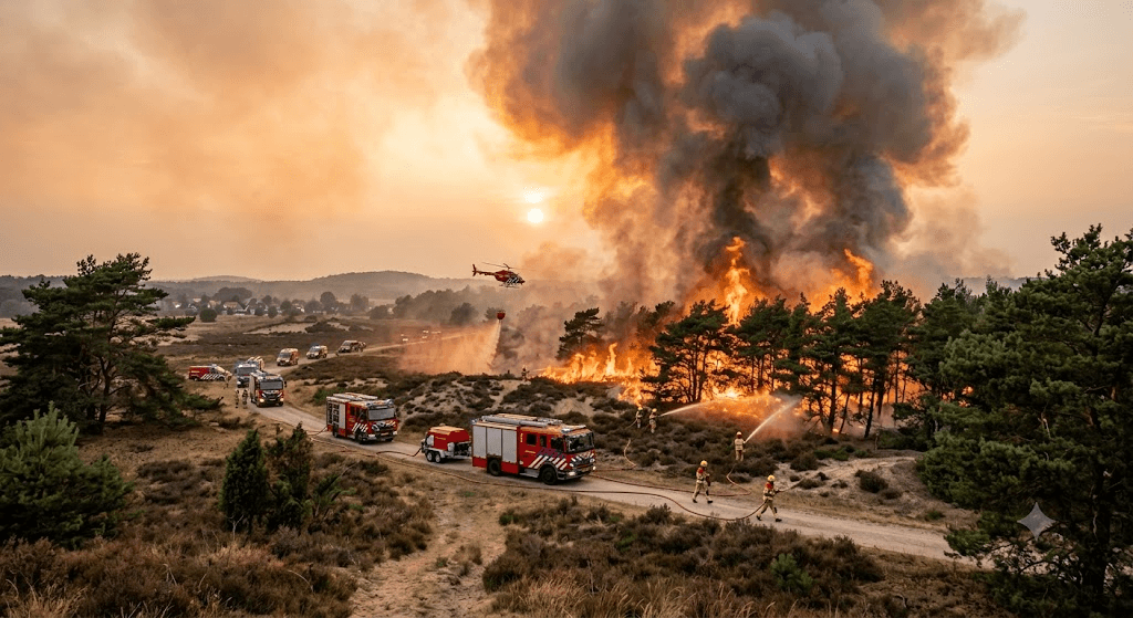 Blaze in the Dunes: Massive Wildfire Ravages De Maasduinen National Park, Triggering Major Emergency Response Blaze in the Dunes: Massive Wildfire Ravages De Maasduinen National Park, Triggering Major Emergency Response