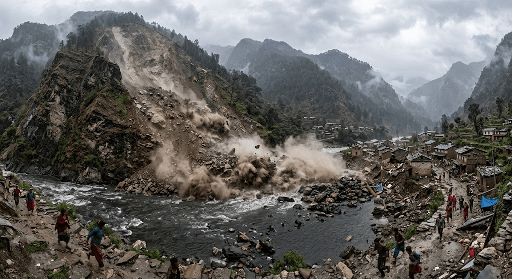 Himalayan Disaster: Mountain Collapse Triggers Massive Landslide into Nepal’s Kaligandaki River Himalayan Disaster: Mountain Collapse Triggers Massive Landslide into Nepal’s Kaligandaki River
