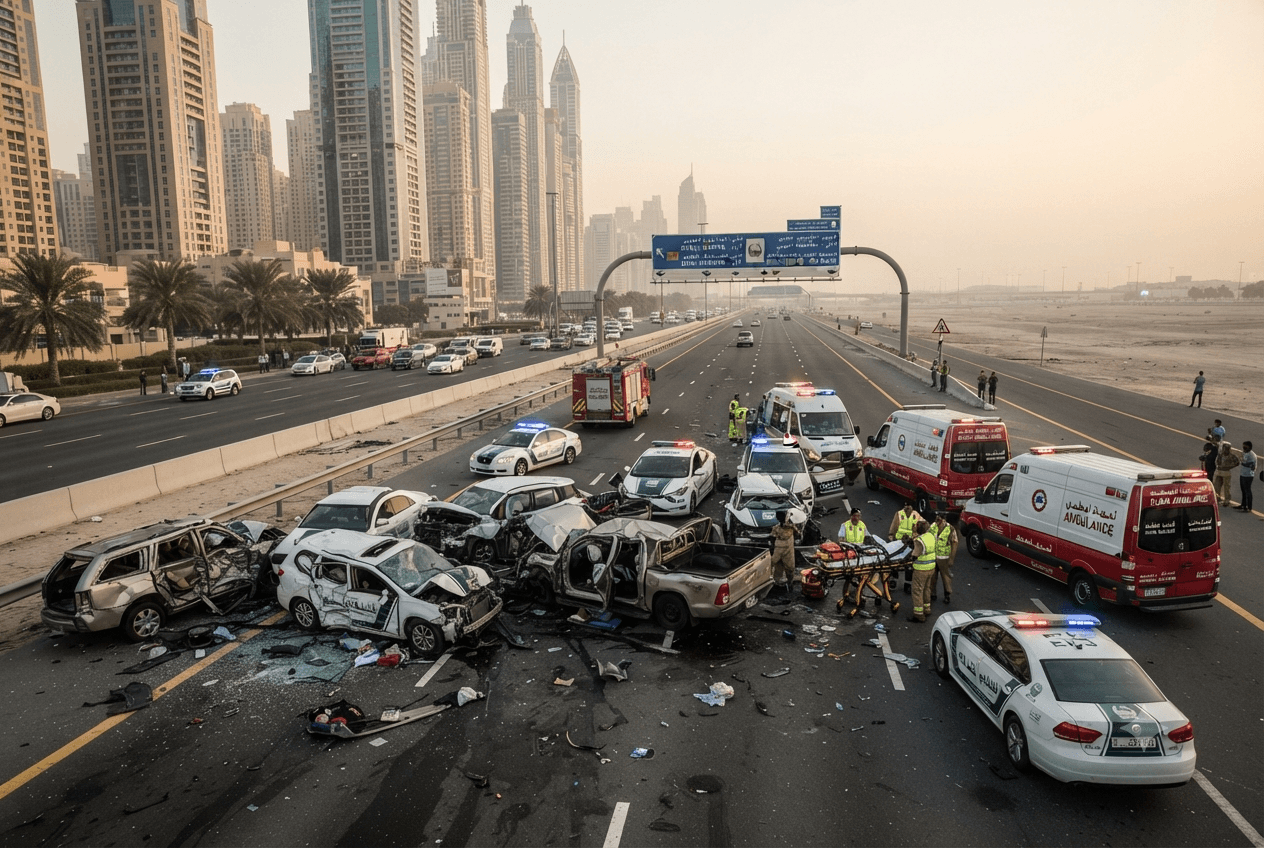 High-Speed Highway Disasters Strike: High-Speed Multi-Car Pileup on Sheikh Mohammed Bin Zayed Road Leaves Two Dead High-Speed Highway Disasters Strike: High-Speed Multi-Car Pileup on Sheikh Mohammed Bin Zayed Road Leaves Two Dead