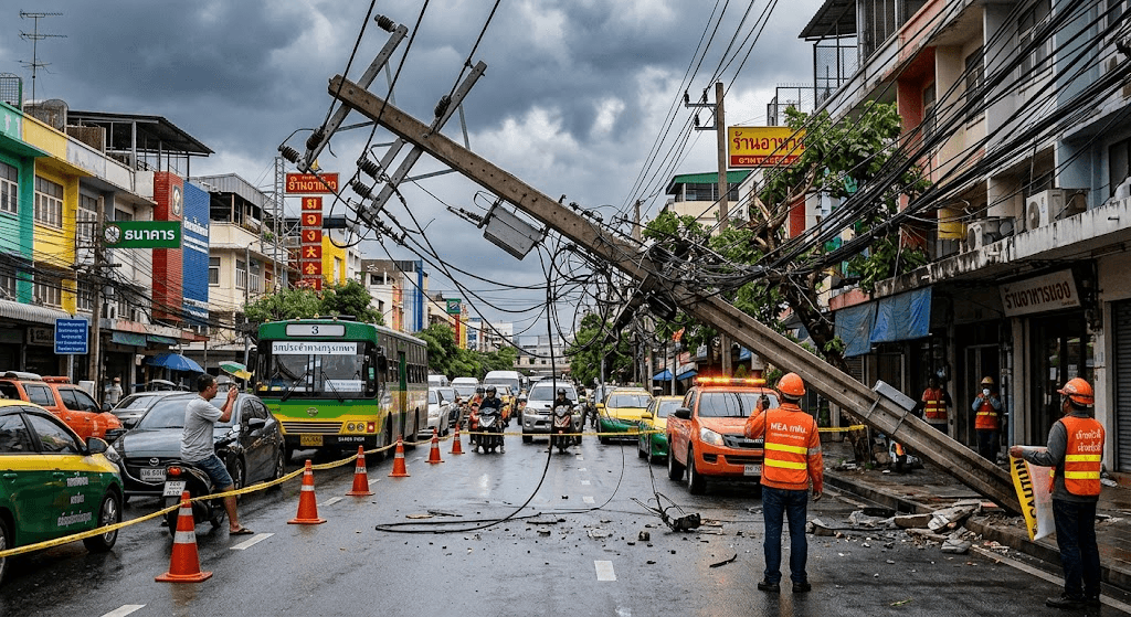 Severe Gusts Trigger Chaos in Bangkok as Power Pole Collapses Severe Gusts Trigger Chaos in Bangkok as Power Pole Collapses