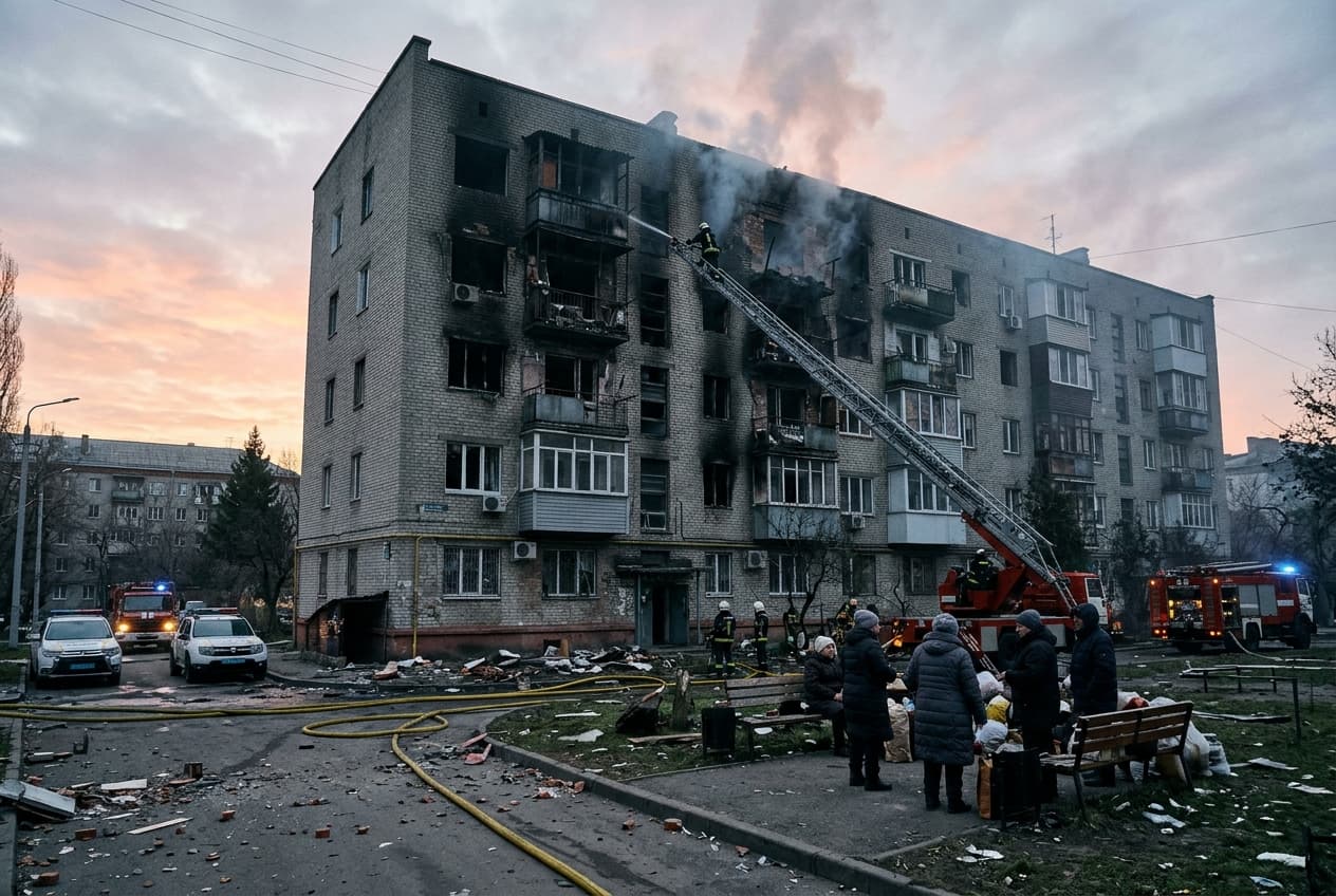 Russian Drone Slams Kharkiv Apartment Block, Three Wounded, Residents Flee Under Night Sirens Russian Drone Slams Kharkiv Apartment Block, Three Wounded, Residents Flee Under Night Sirens