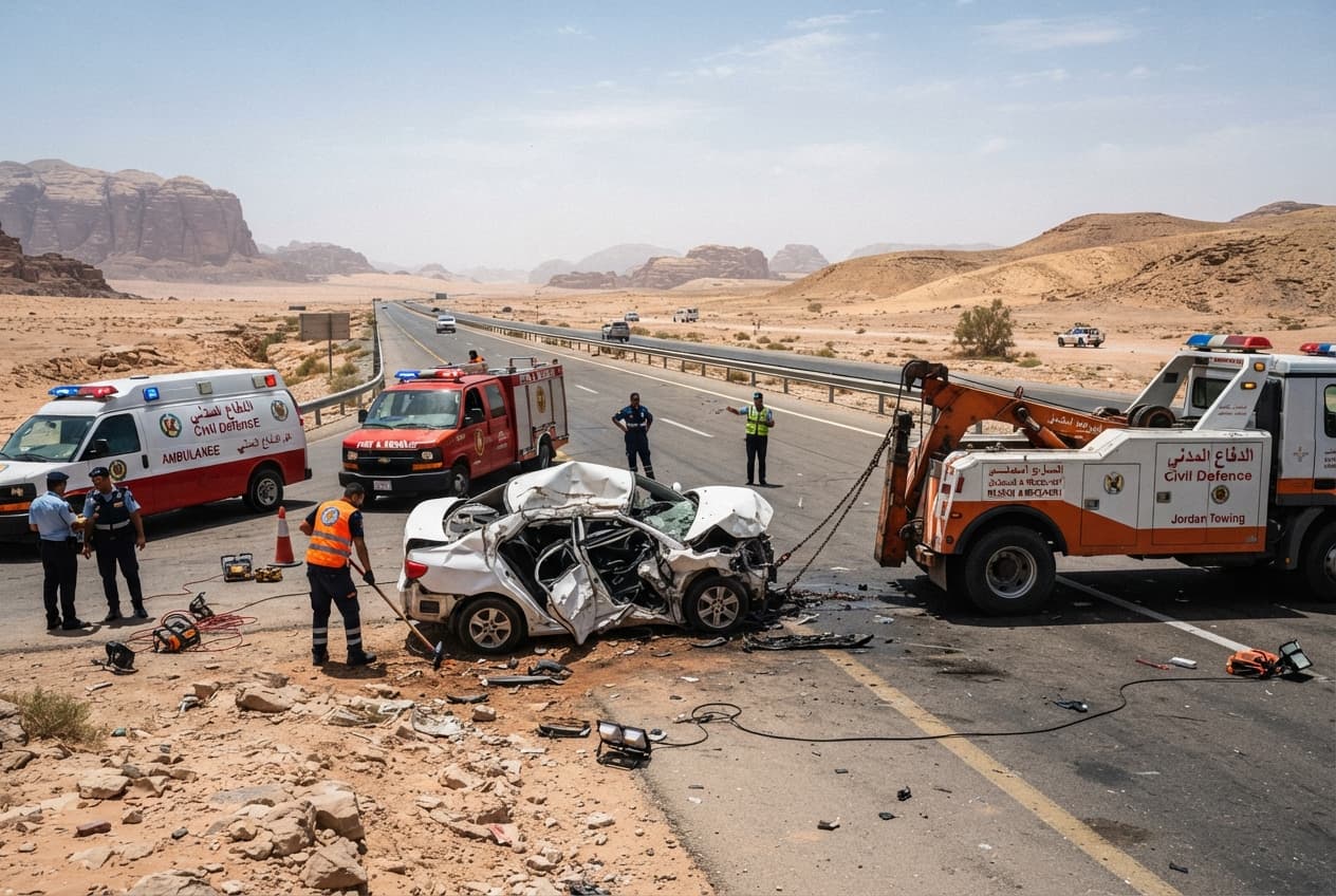 Desert Highway Collision Today: Three Killed in High-Speed Vehicle Pile-Up Approaching Aqaba Port Sector Desert Highway Collision Today: Three Killed in High-Speed Vehicle Pile-Up Approaching Aqaba Port Sector