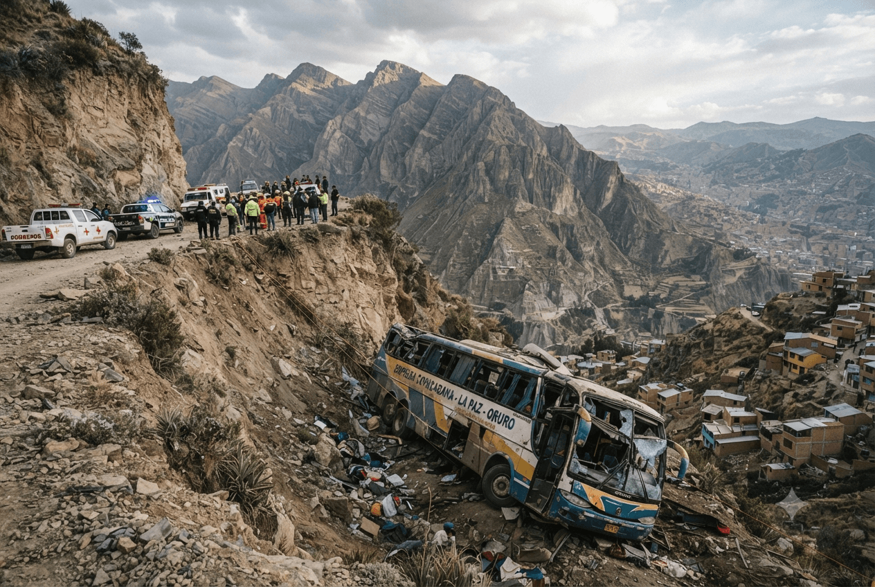 Andean Disaster: Passenger Bus Overturns on Mountain Route Near La Paz, Leaving Eight Dead Andean Disaster: Passenger Bus Overturns on Mountain Route Near La Paz, Leaving Eight Dead