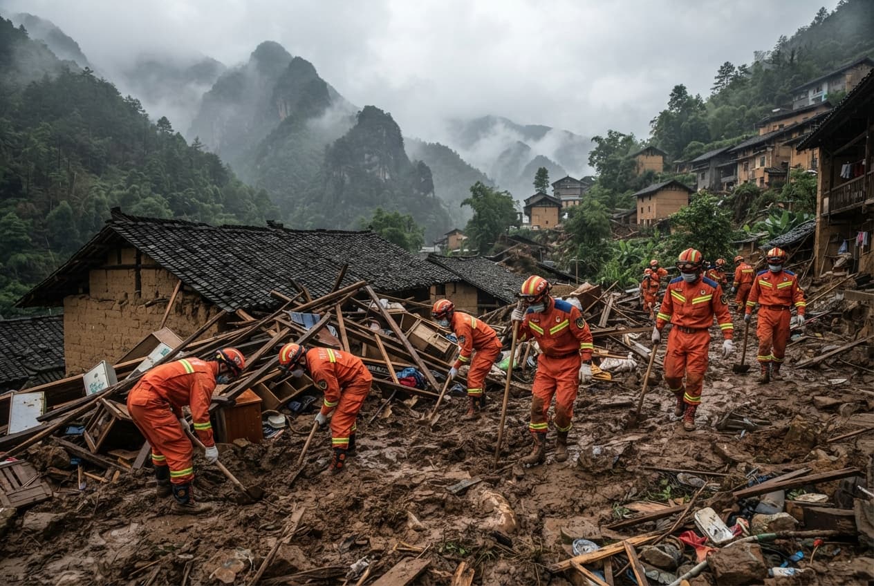 Fatal Mudslide Strikes Eastern Province: Severe Weather Triggers Emergency Response Operations in China Fatal Mudslide Strikes Eastern Province: Severe Weather Triggers Emergency Response Operations in China