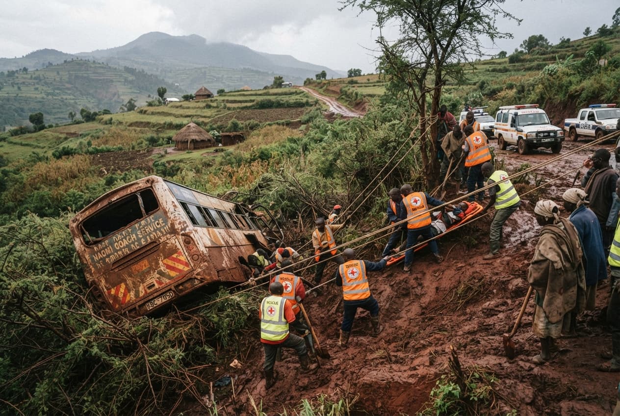Passenger Bus Skids Off Road: Ten Lives Claimed as Vehicle Overturns Into Ravine Passenger Bus Skids Off Road: Ten Lives Claimed as Vehicle Overturns Into Ravine