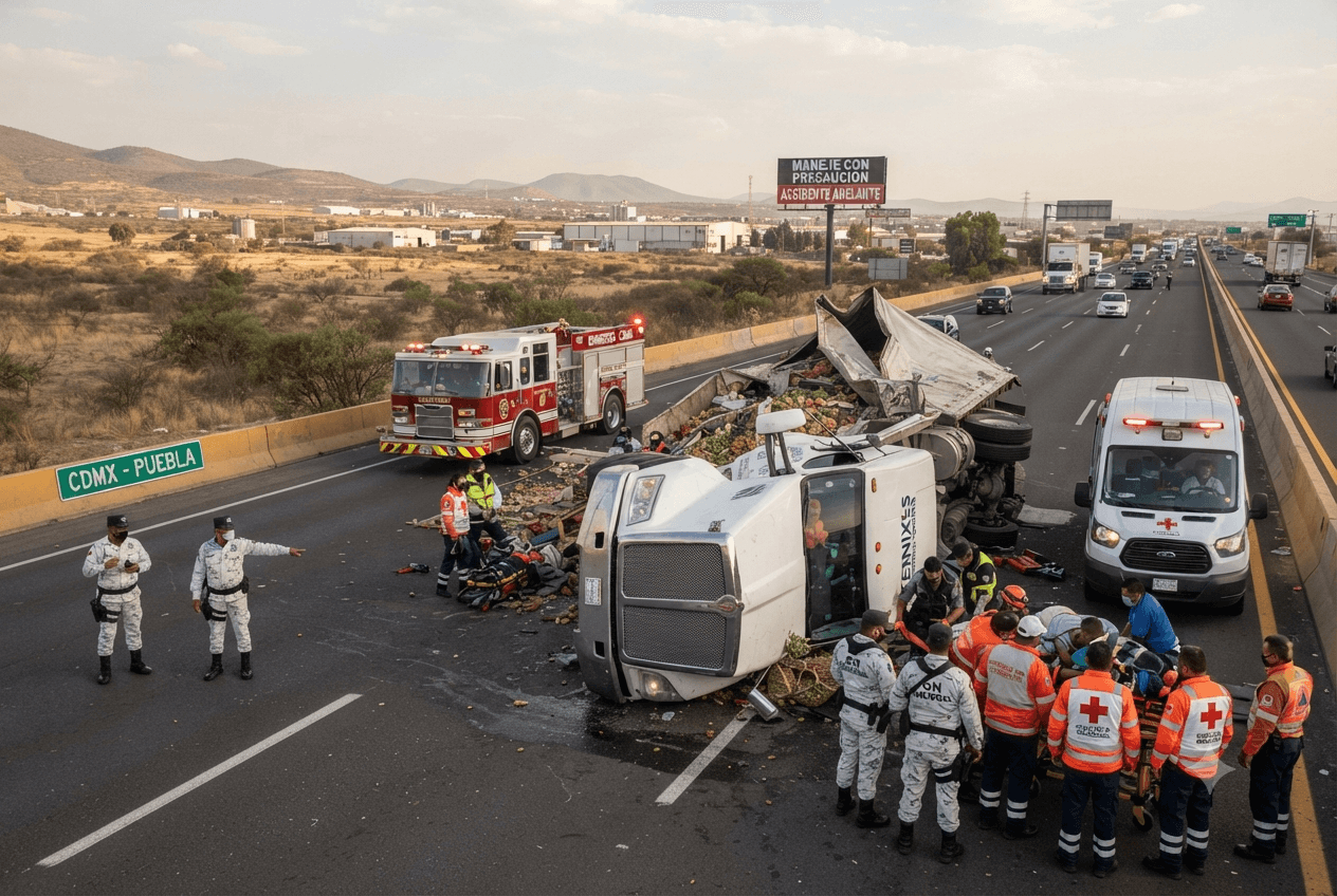 Central Mexico Road Tragedy: Overturned Truck Plashes Cargo Onto Passenger Vehicle Leaving Four Dead Central Mexico Road Tragedy: Overturned Truck Plashes Cargo Onto Passenger Vehicle Leaving Four Dead