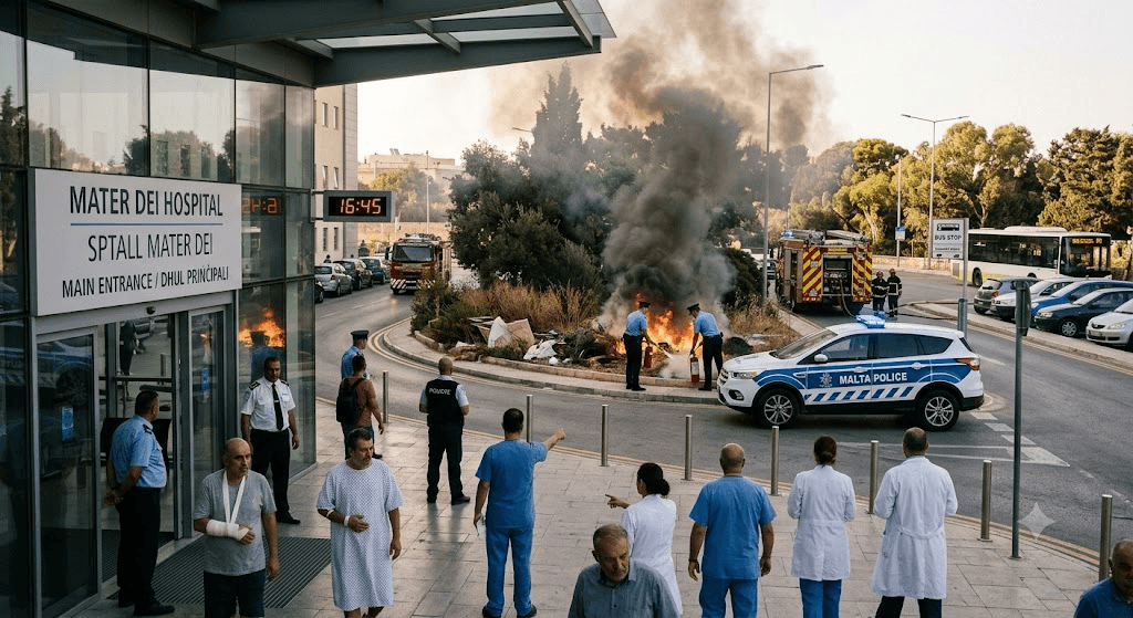 Panic at Mater Dei: Fire Breaks Out Directly in Front of Malta’s Main Hospital Panic at Mater Dei: Fire Breaks Out Directly in Front of Malta’s Main Hospital