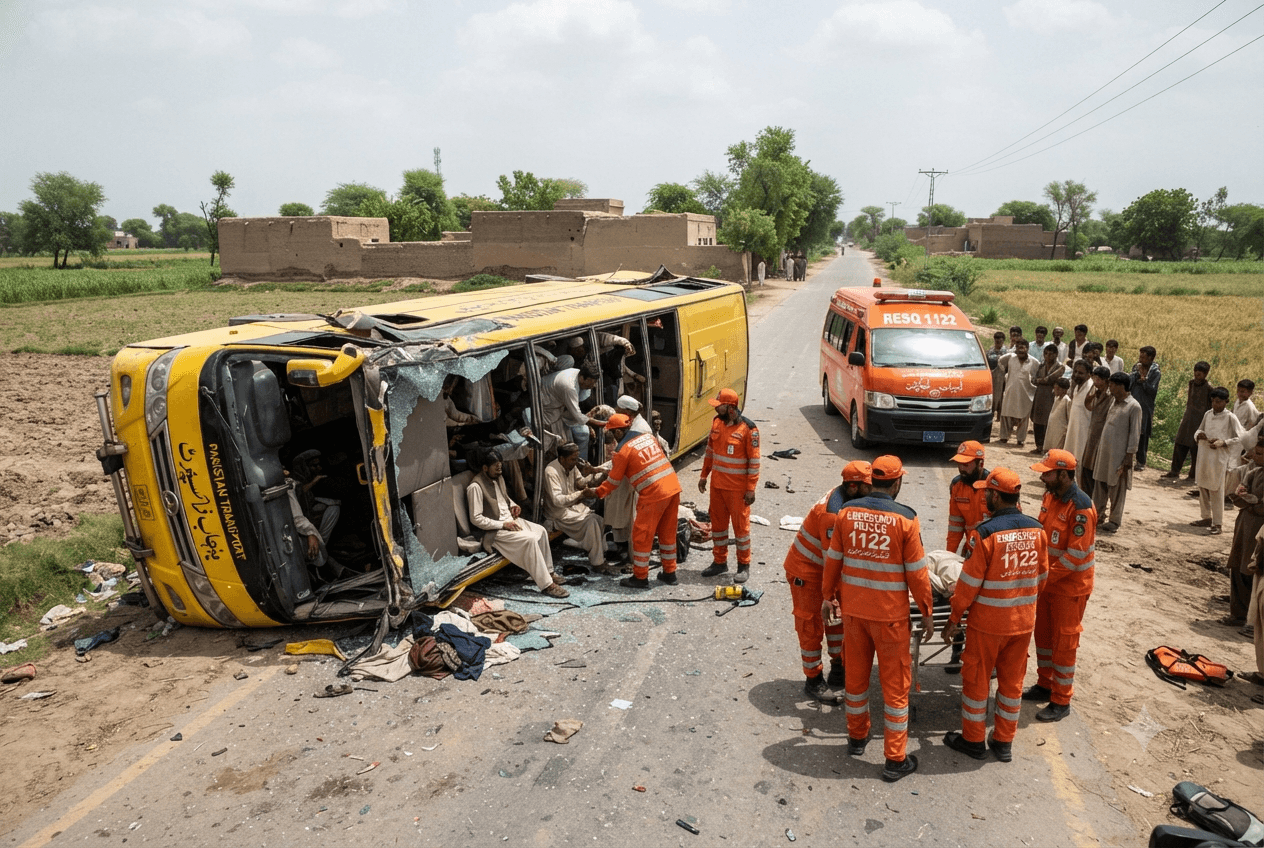 Punjab Road Disaster: Four People Killed As Passenger Bus Overturns Near Busy Sheikhupura District Punjab Road Disaster: Four People Killed As Passenger Bus Overturns Near Busy Sheikhupura District