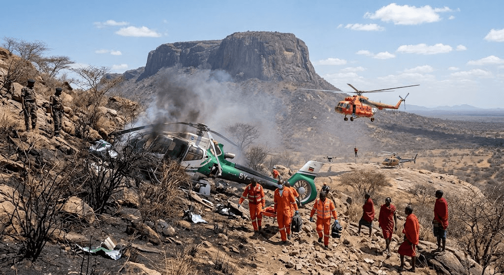 Aviation Tragedy: Helicopter Crash Near Mount Ololokwe Kills 6 Tourists and Pilot Aviation Tragedy: Helicopter Crash Near Mount Ololokwe Kills 6 Tourists and Pilot
