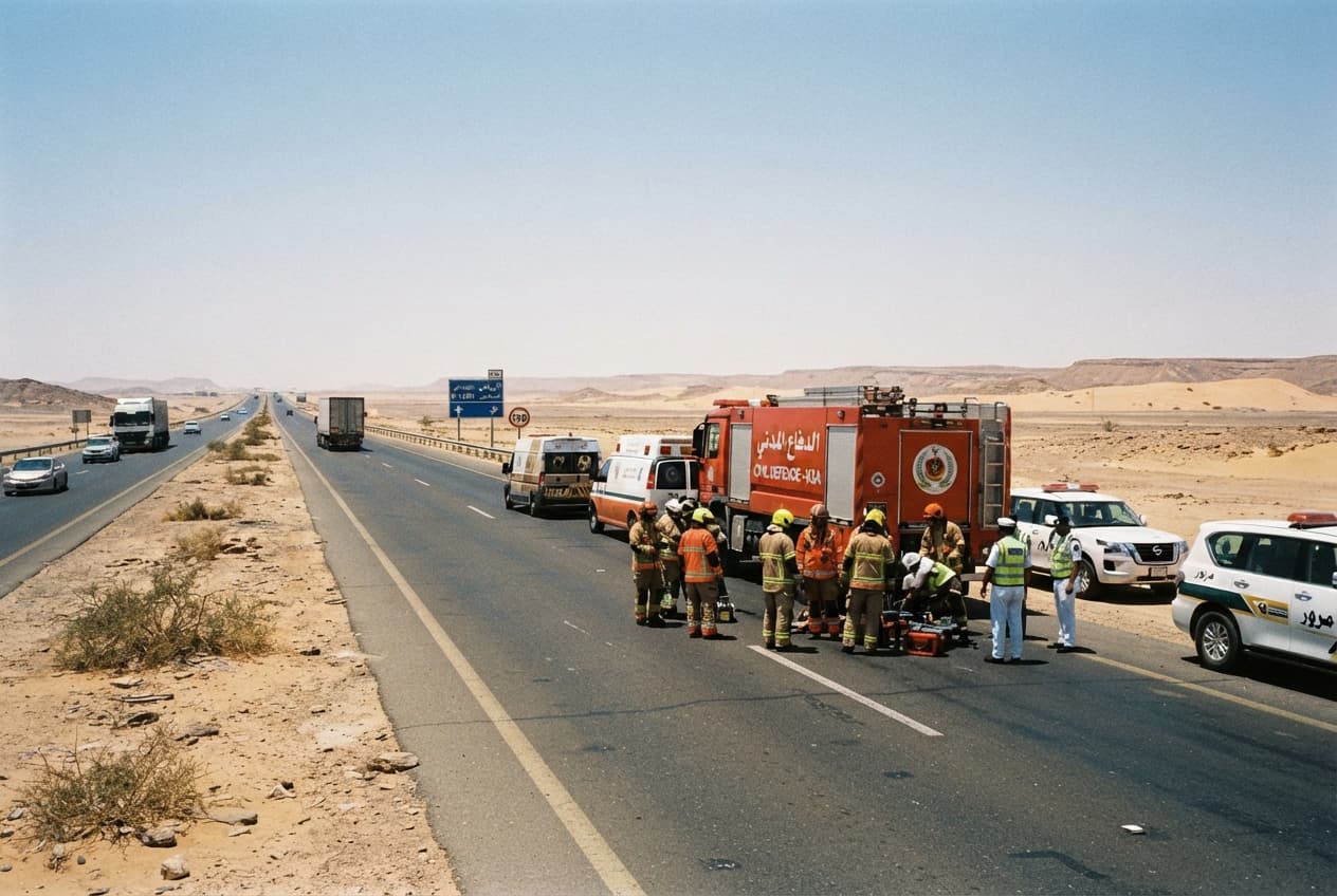 Highway Patrol Response on Riyadh-Taif Road: Overturned Fuel Tanker Injures Driver and Closes Route Highway Patrol Response on Riyadh-Taif Road: Overturned Fuel Tanker Injures Driver and Closes Route