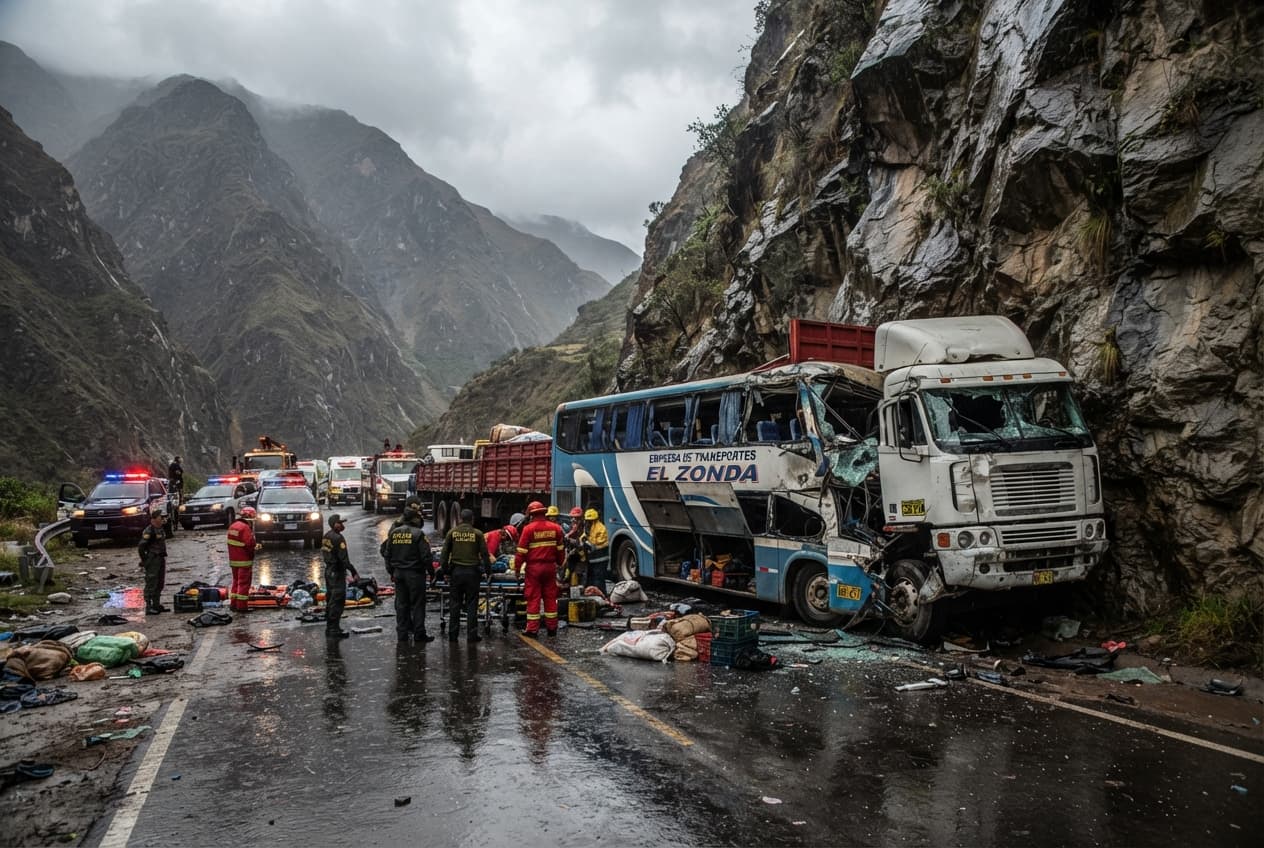 Intercity Bus Collides with Truck: Five Dead on Dangerous Andean Highway Route Intercity Bus Collides with Truck: Five Dead on Dangerous Andean Highway Route